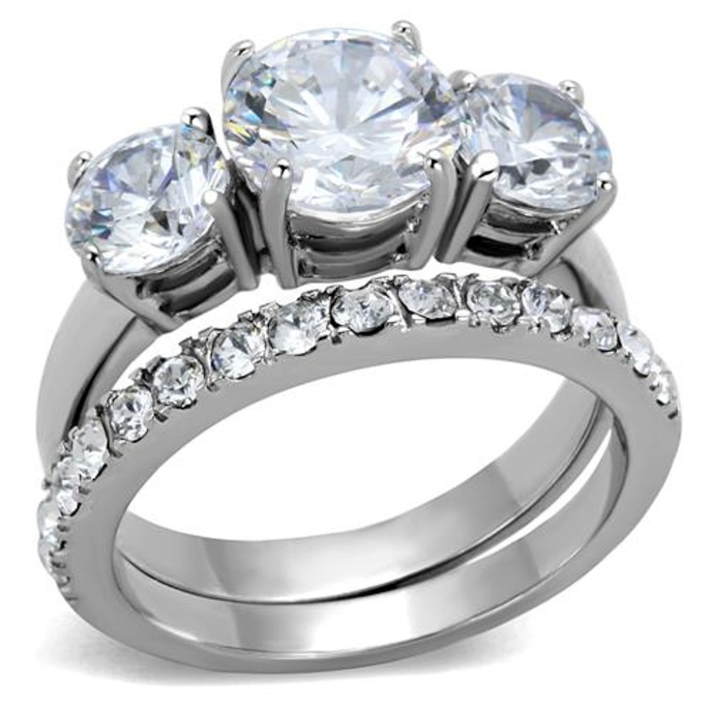 4.17 Ct Zirconia  Stainless Steel Wedding Ring Set
